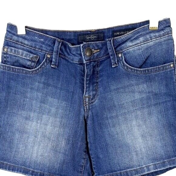 2/$15 Jessica Simpson Forever Low Rise Jean Shorts Blue Size 25 Pockets Denim - Picture 2 of 5